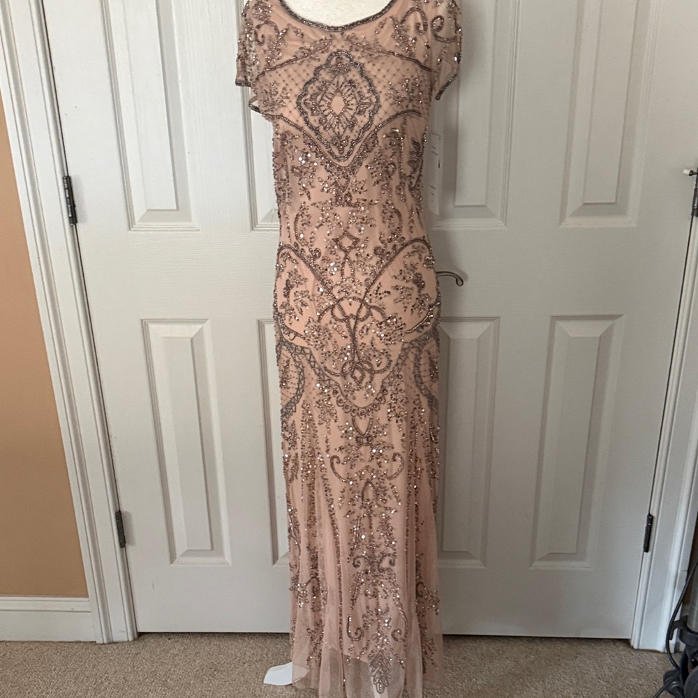 Pisarro Nights Beaded Maxi Dress in Blush